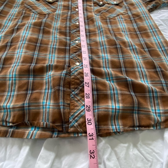 Wrangler Western Men’s Sz Large Plaid Pearl Snap Button Up Shirt Brown Blue - Picture 5 of 7